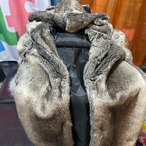 Jenni Faux Fur Coat in Black and Brown